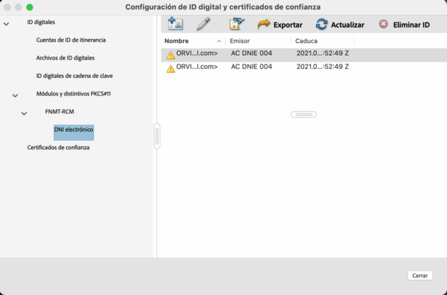Dispositivo PKCS#11 configurado y con acceso a los certificados