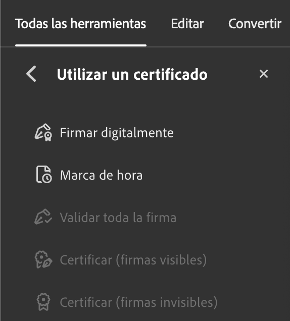 Opción disponible para añadir marca de hora en Acrobat Reader